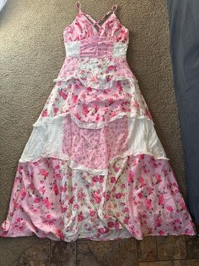 Cottagecore Pink Floral patchwork dress